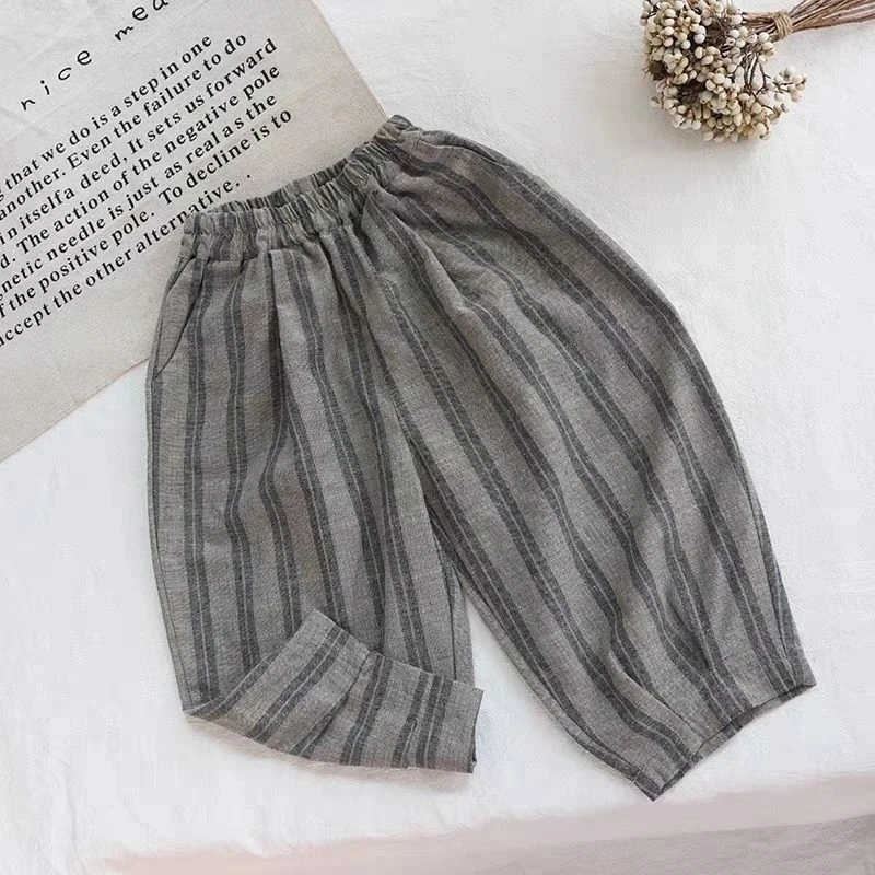 Children Pants Girls Korean Loose and Fashionable Straight Leg Pants Children Versatile Vertical Stripe Pants Trendy