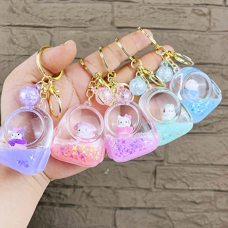 1PC Cartoon Small Jewelry Doll Cute Sanrio Quicksand Gift Acrylic Oil-in Pendant Liquid Quicksand Bottle Pet Backpack Keychain