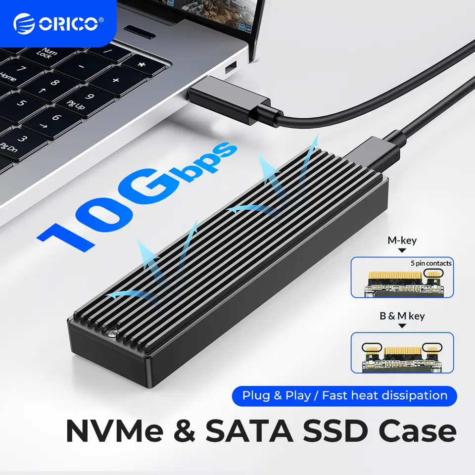 حاوية ORICO M.2 NVMe SSD، USB 3.1 Gen 2 (10 جيجابت في الثانية) محول خارجي PCIe غطاء NVMe لـ 2230/2242/2260/2280 M.2 SSD حتى 8 تيرابايت