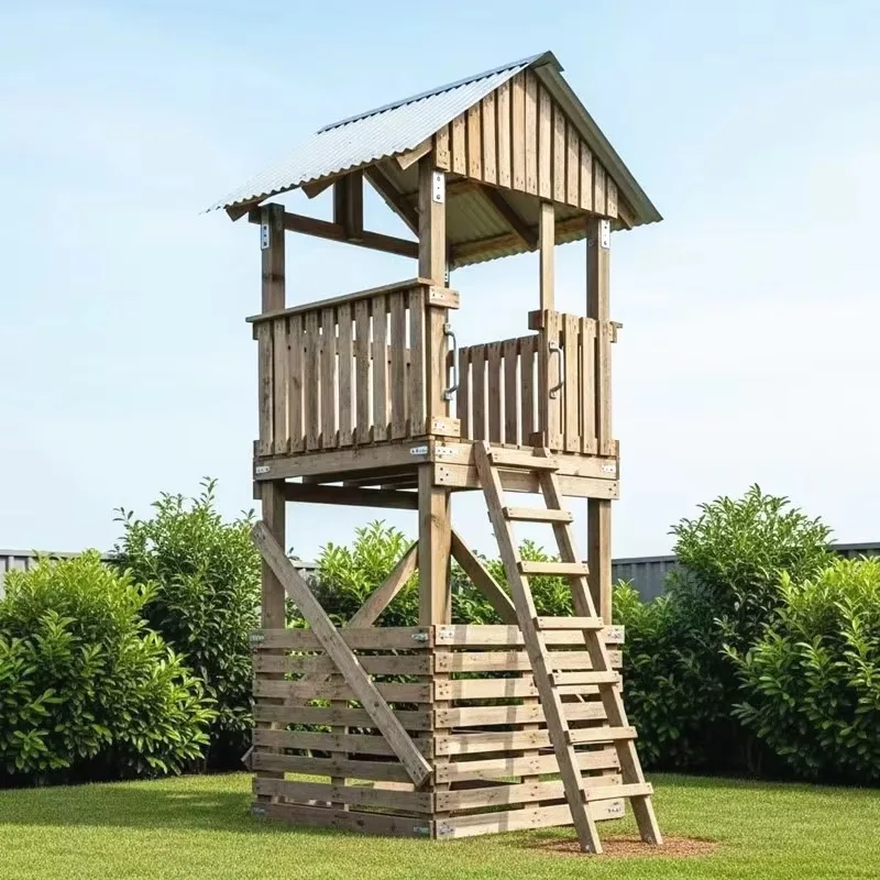 Outdoor Small Wooden Playhouse Preschool Backyard Activity Cabin with Climbing Wall for Kindergarten Daycare Backyard