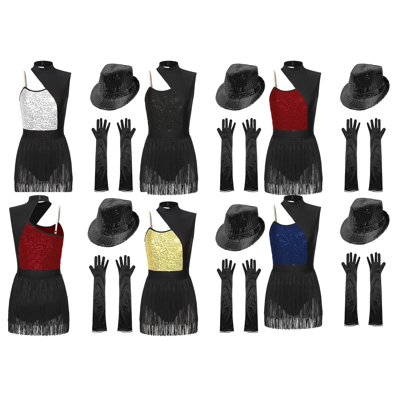 

Women's Modern Latin Jazz Tap Swing Dance Dress Costume Sequins Fringed Bodysuit Outfit Leotard Skirts Stage Show Performance