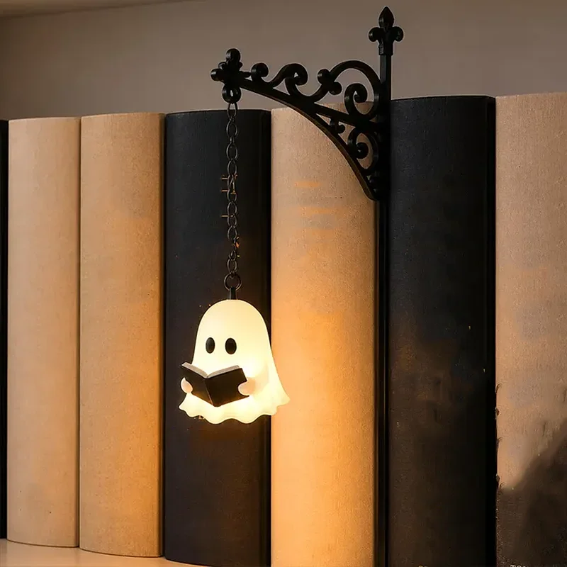 1-5PCS Ghost Bookshelf Lantern Vintage Mini Reading Lamp Resin Hanging Shelf Light for Library Cozy Halloween Display