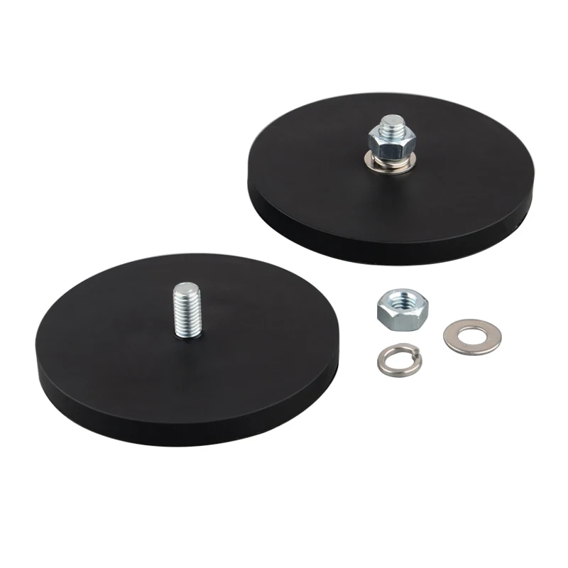 2PC Rubber Coated Disc Magnet D88mm  M8 Male Thread Stud, Anti-Scratch 100lb Strong Neodymium for Outdoor Light Bar