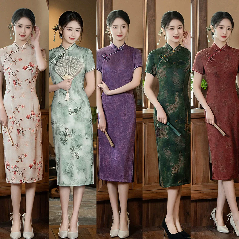 

Весенне-летнее женское платье Cheongsam с короткими рукавами, новое улучшенное платье Cheongsam Qipao в китайском стиле для молодых китайских стилях