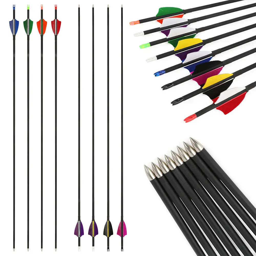 

Archery ID4mm Mixed Carbon Arrows 32" Arrows SP1000 Turkey Feather 60 Grain Fixed Tips for Bow Shooting Target Training Hunting