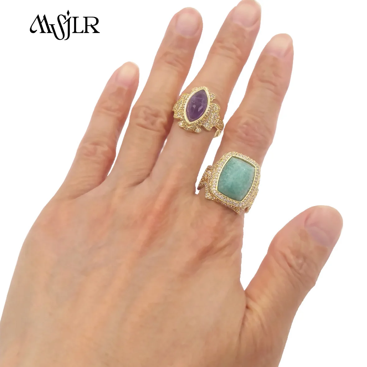

MVR113 High Quality With Different Color Gemstone And Zircon Ring 18k Gold Plated For Women Jewelry