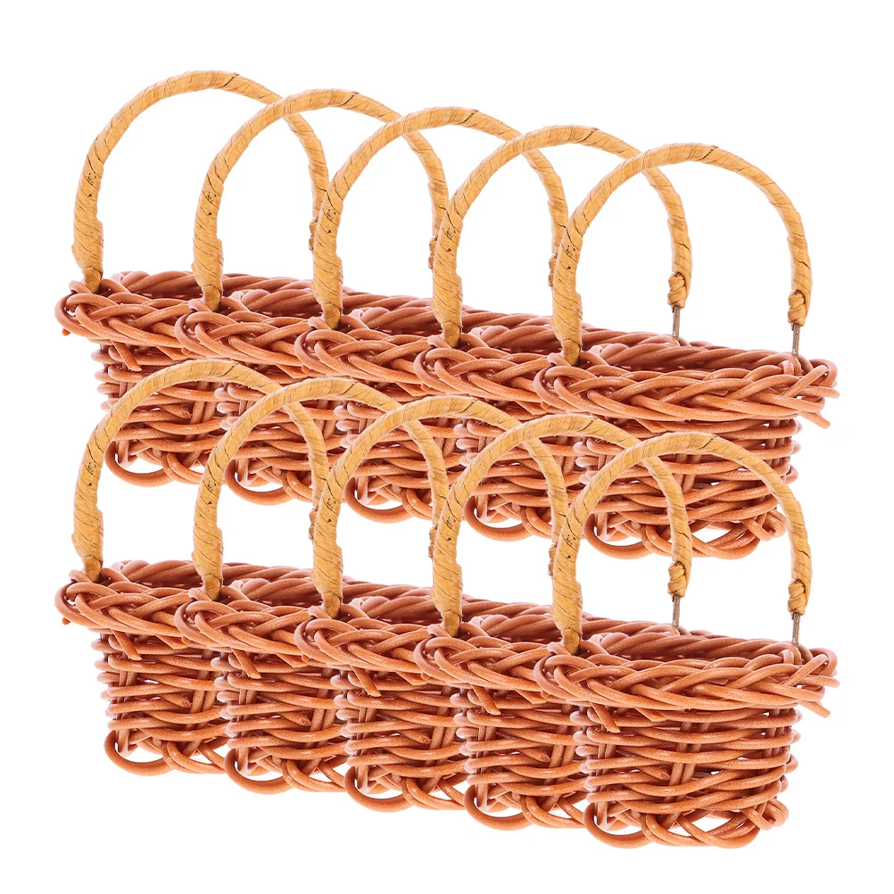 

20 Pcs Mini Rattan Flower Basket Decorative Small Pink Storage Baskets Dollhouse Bulk Woven Texture Home Wedding Party Garden