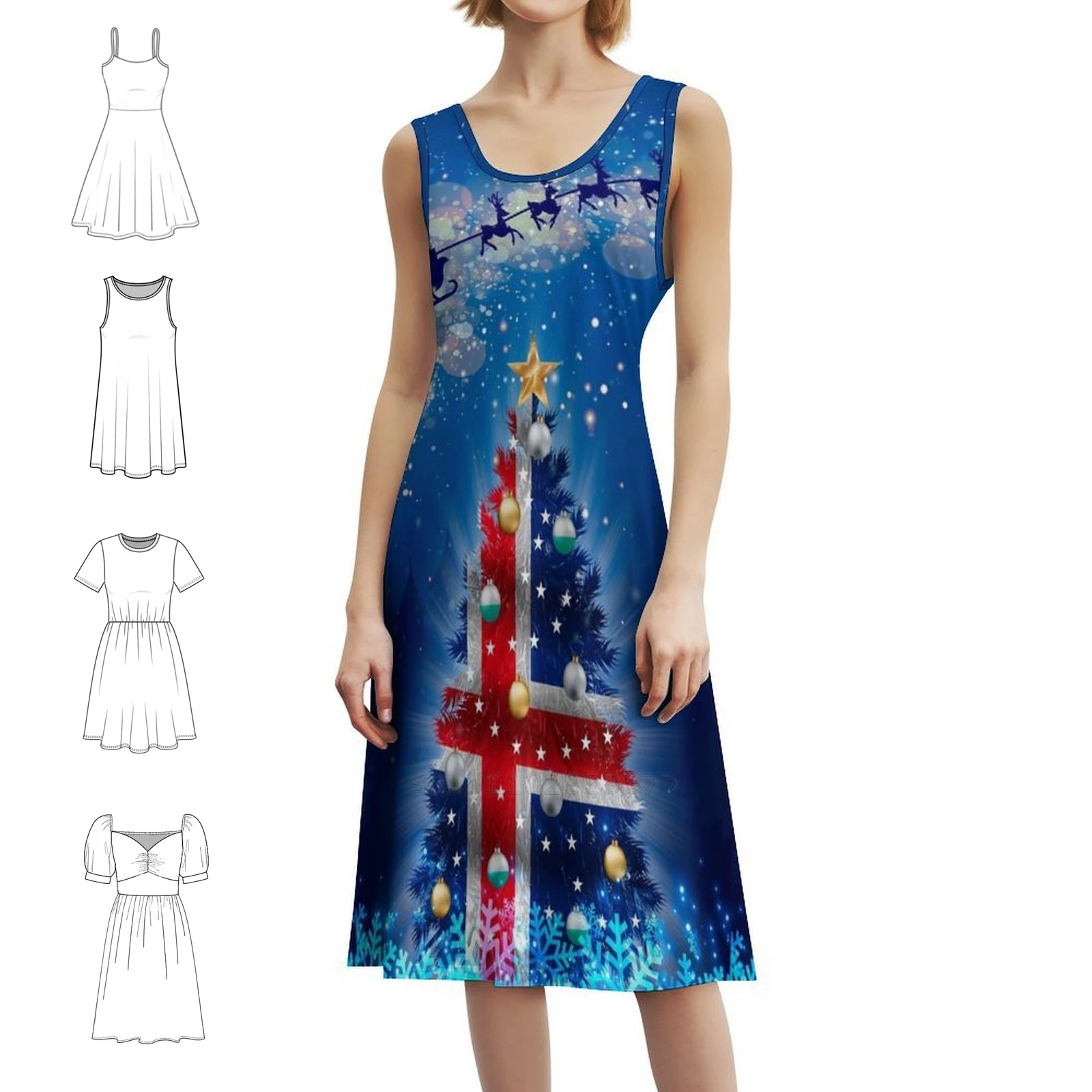 

Flag Of Iceland-Iceland-Christmas Tree Flag Women's Hip Hop Streetwear Dress Graphic Print Party Club Wear Wdi Wdicreative