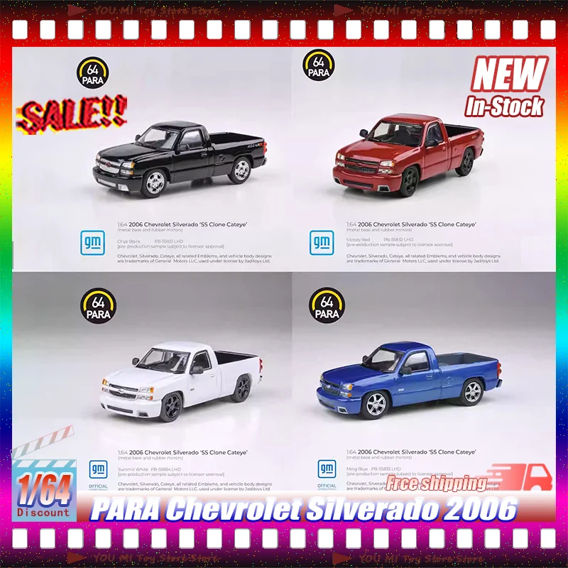 

1:64 New Para 2006 Chevrolet Silverado Paragon64 Clone Cateye Pickup Truck Model Alloy Miniature Diecasting Ornament Custom Toy