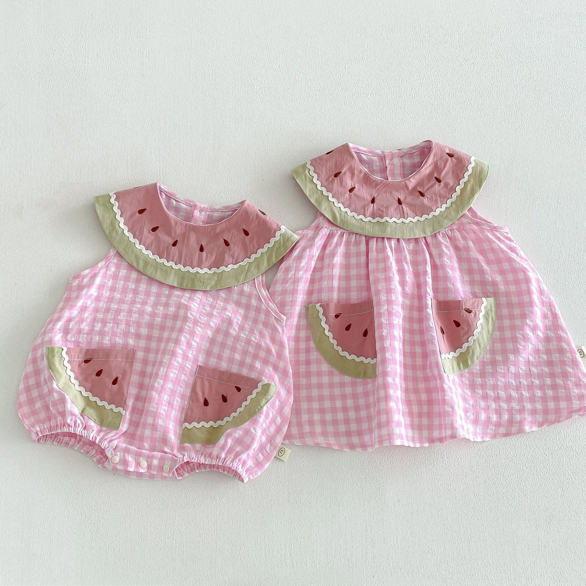 

2026 New Summer Sweet Style Kids Dress Pink Watermelon Plaid Dress for Girls Sleeveless lightweight Children Clothes