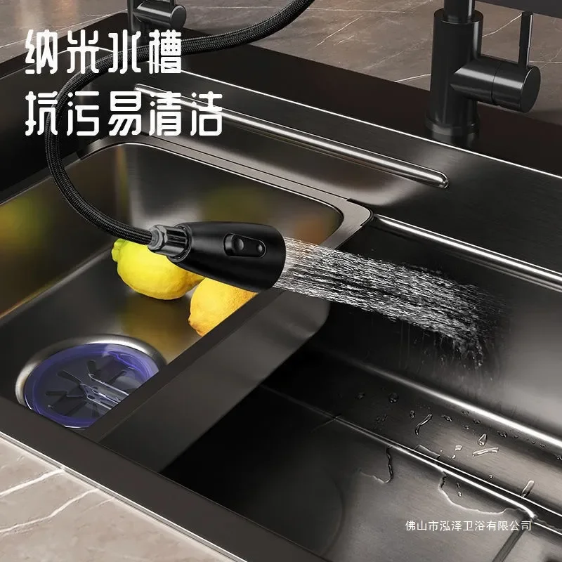 Nano Gray Stainless Steel Large Single Bowl Kitchen Sink Thickened American Style Vegetable Basin Full Set New Arrival