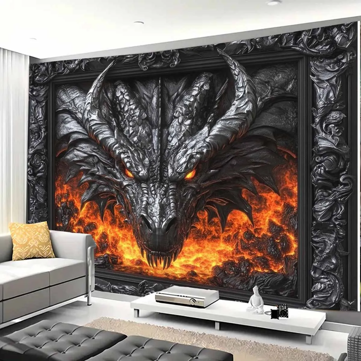 نسيج التنين الناري - مثالي لإضافة نمط القوطية والخيال إلى أي ديكور غرفة، مثالي للاستخدام المنزلي