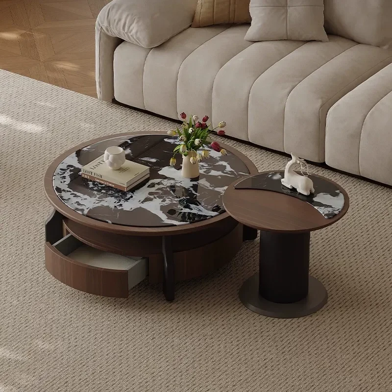 Natural Rock Slab Stone Coffee Table Set for Small Apartment Living Room Luxury High End Household Marble Center Table