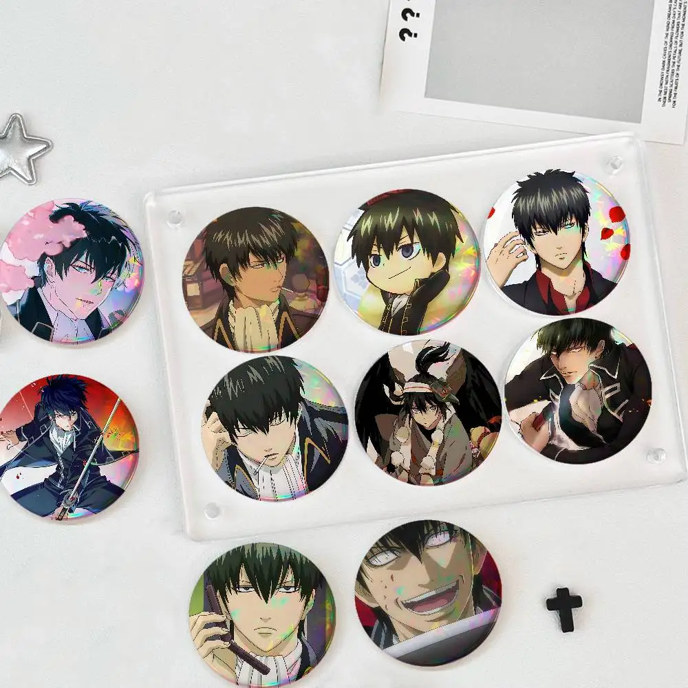 Cartoon H-Hijikata T-Toshirou For Badge Fashion Laser Holographic Effect Badge Custom Design Metal Lapel For Backpack Decor