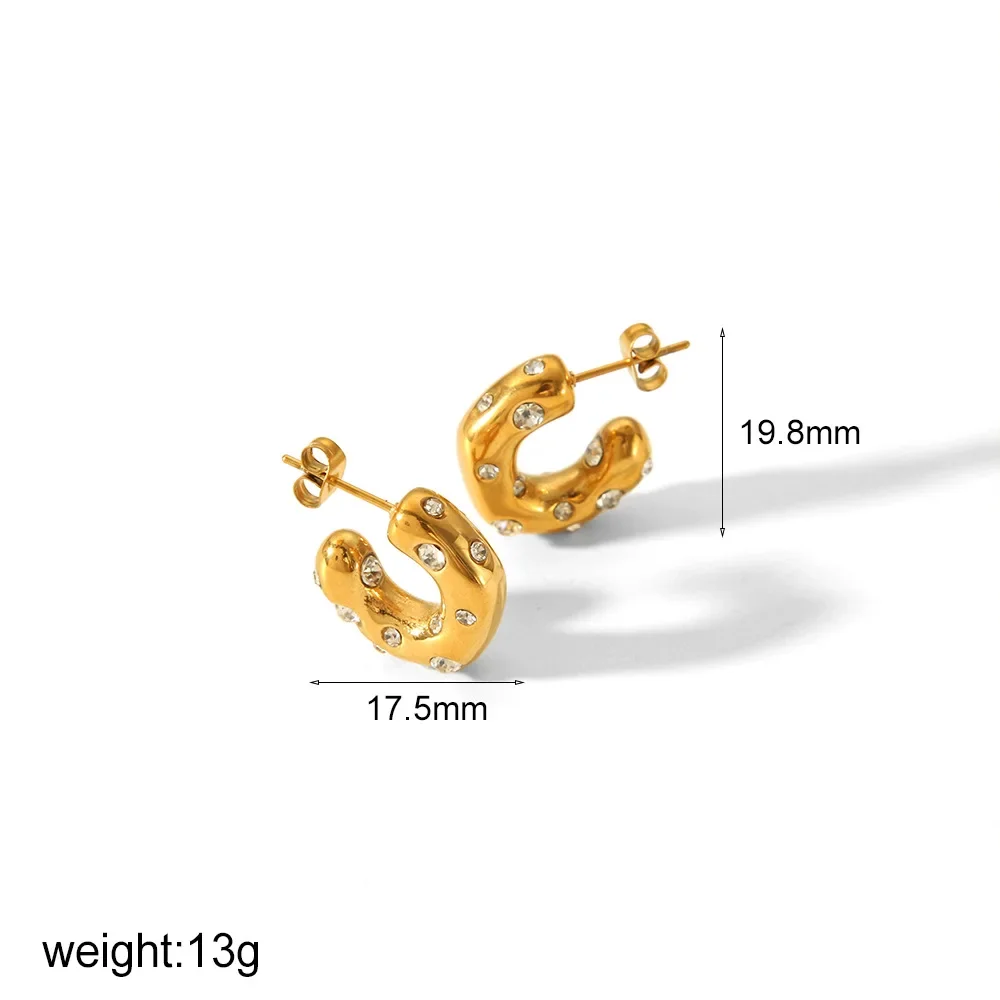 Luxury Jewelry Earrings Waterproof Stainless Steel Gold Plated C Shaped Cuff Geometric Gold Hoop Earrings For Women