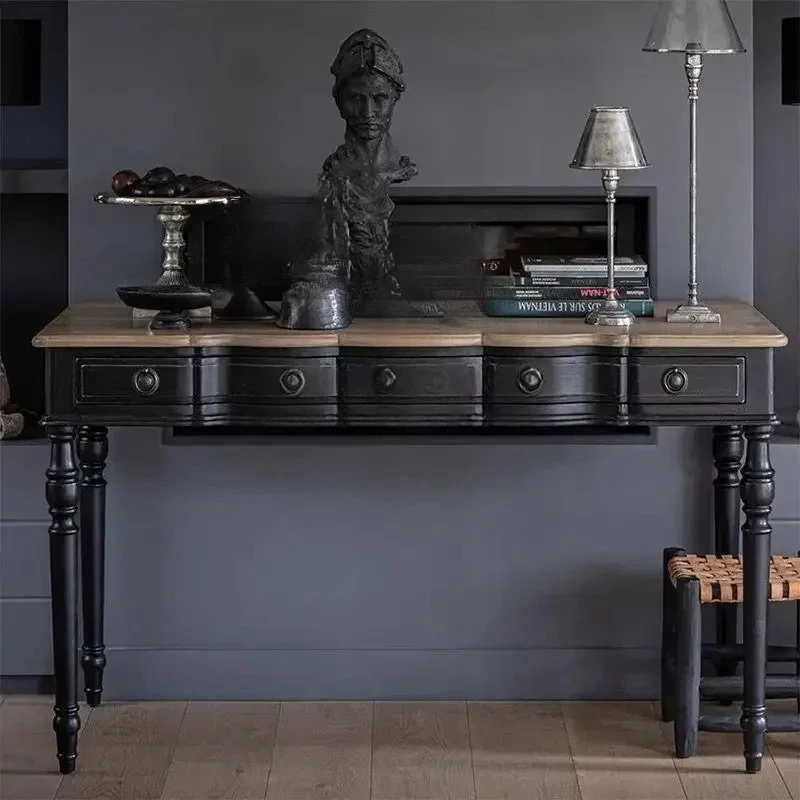 American retro style solid wood desk medieval home writing table long porch table6220