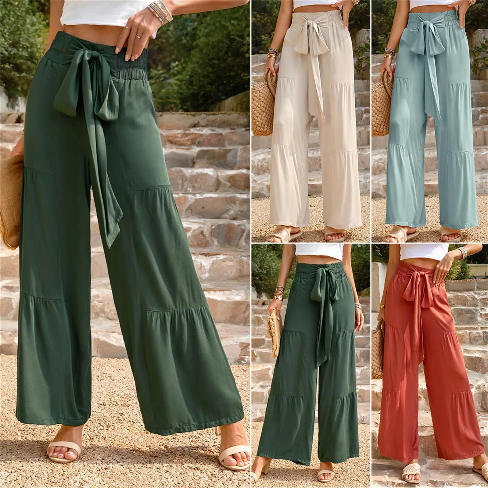 

Women's Pants Summer Loose Fashion Casual Wide Leg Solid Colour Tie Pants Streetwear Women Long Trousers Y2k Pants