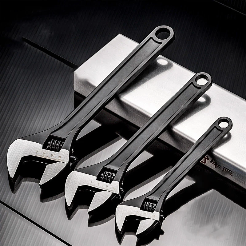 Adjustable Wrench 12 Inch Large Opening Multifunctional Blackened Steel Open End Spanner For Auto Motorcycle Repair Home Use