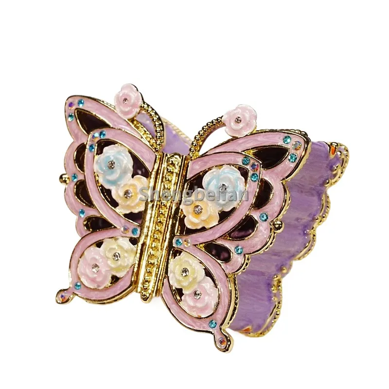 

Metal Craft Enamel Butterfly Jewelry Box Counter Decoration Bithday Gift Trinket Box For Home Decoration