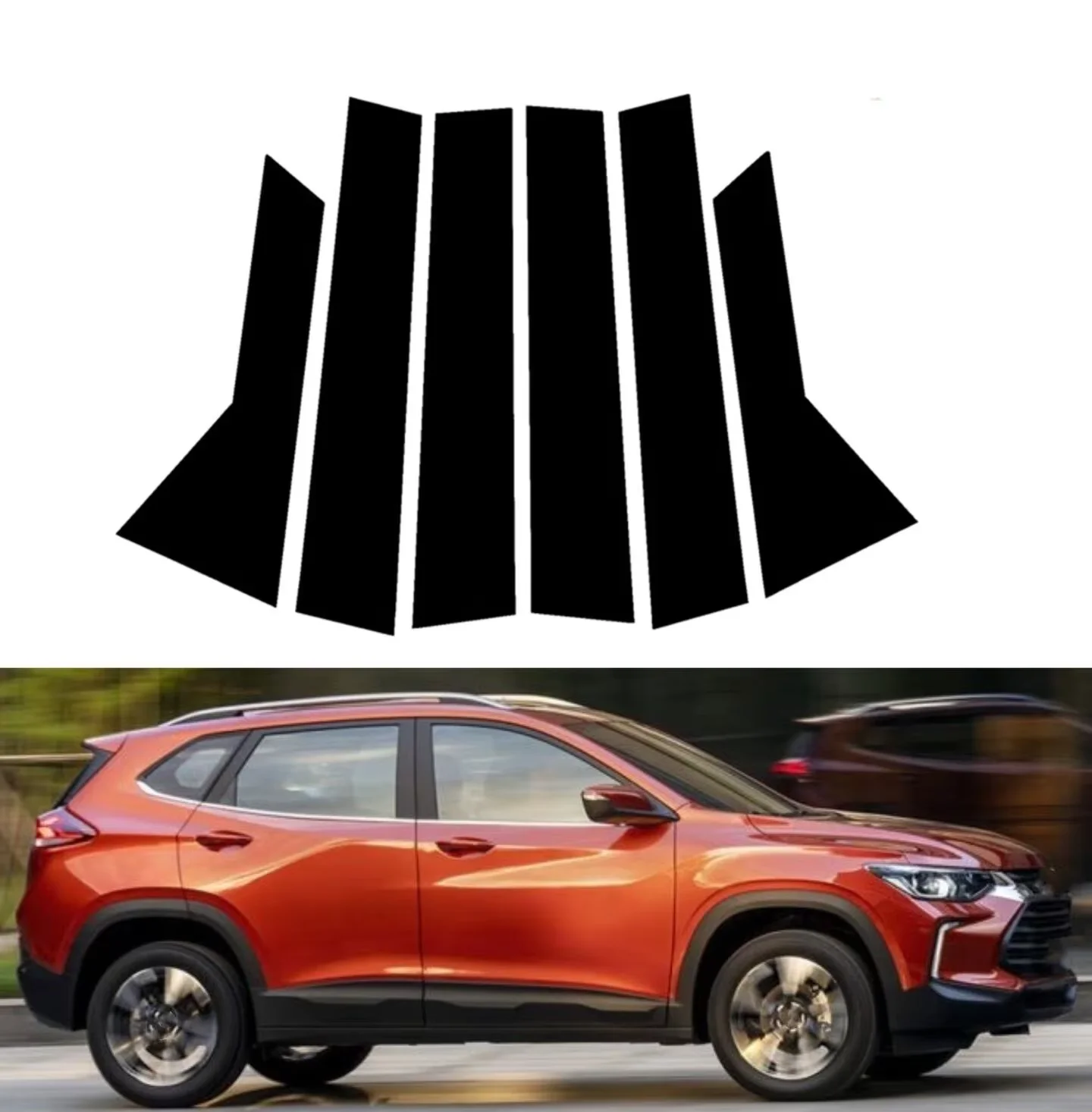 6PCS Glossy Black Pillar Posts Fit For  Chevrolet Tracker 2019-2021  Window Door Column B C Pillar Post Cover Trim