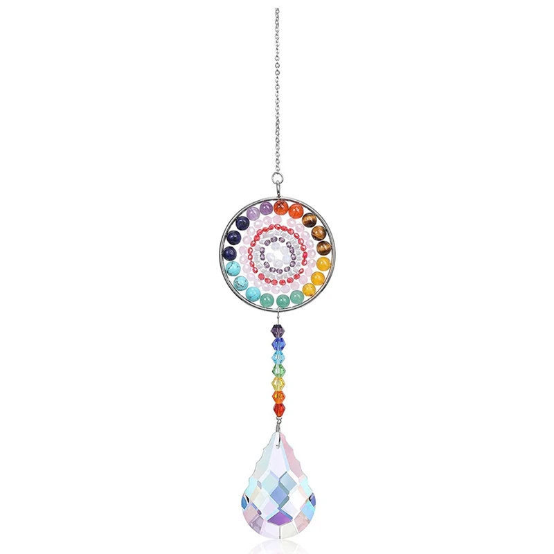 7 Chakra Crystal Suncatcher Round Crystals Bead Pendant Hanging Prism Drop Sun Catchers For Windows Home Garden Decor