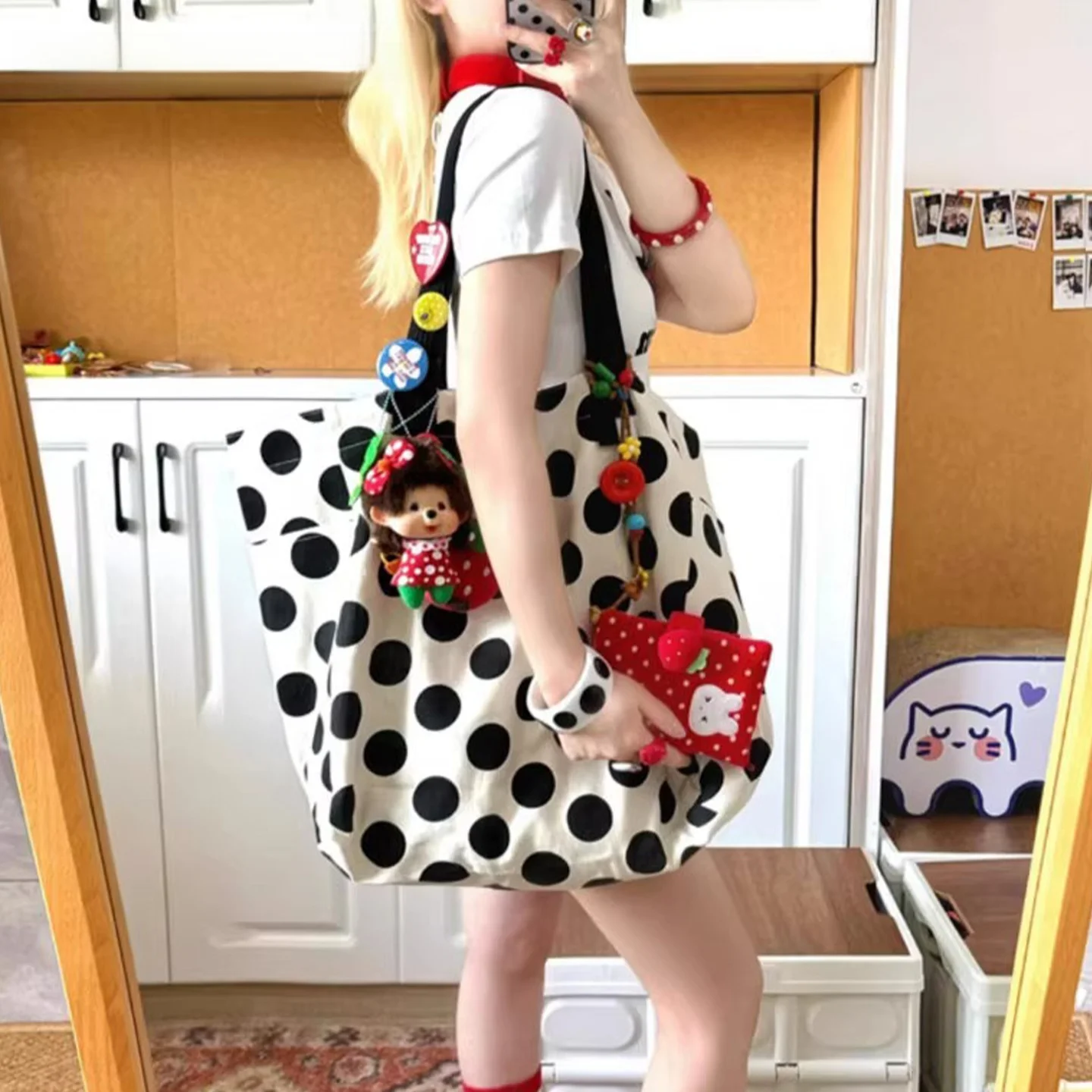 

Сумка-тоут CharlieKelli Large Capaci Polka Dot Canvas Tote Bag, женская повседневная сумка через плечо, дорожная сумка, сумка для поездок на работу