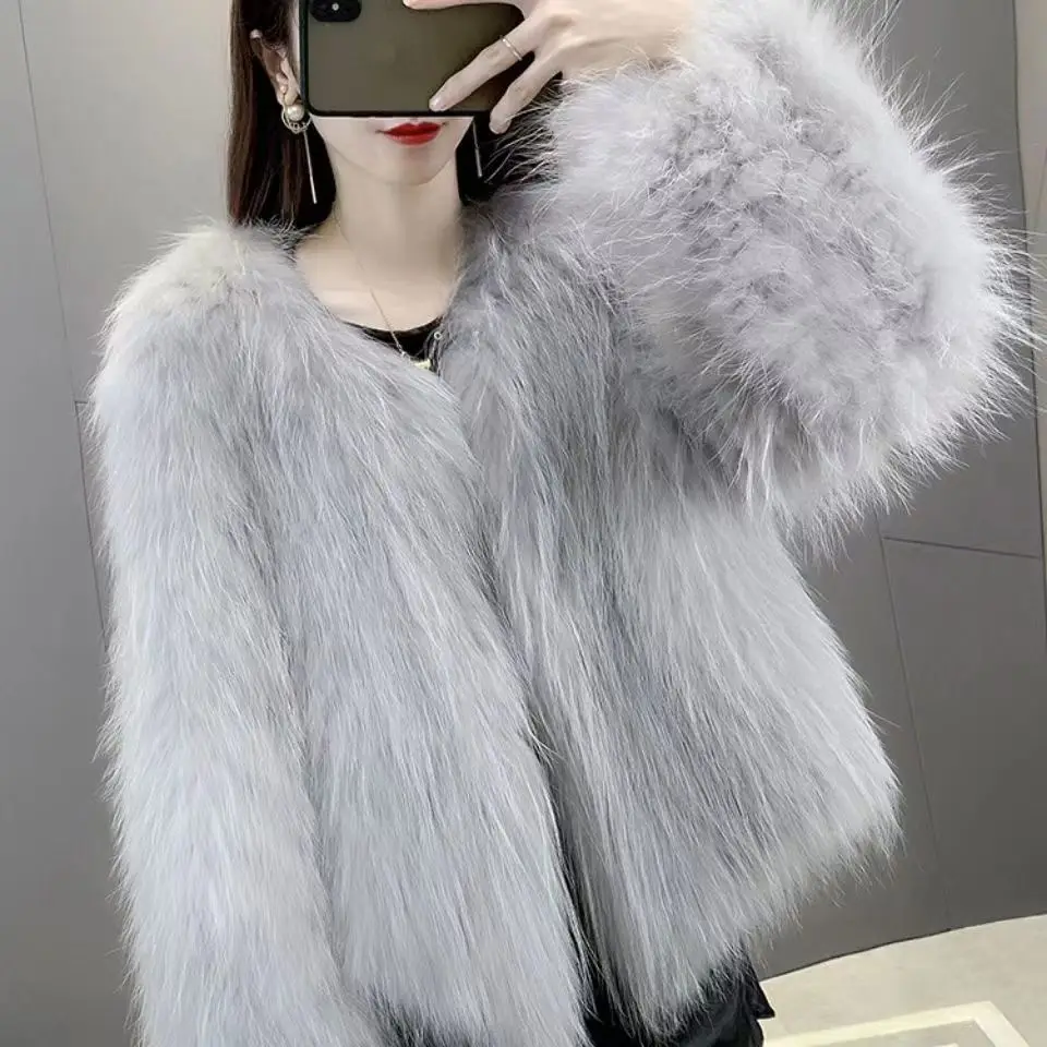 2024 New Elegant Furry Cropped Faux Coats Women Fluffy Top Coat Winter addensare Warm Jacket Femme T871