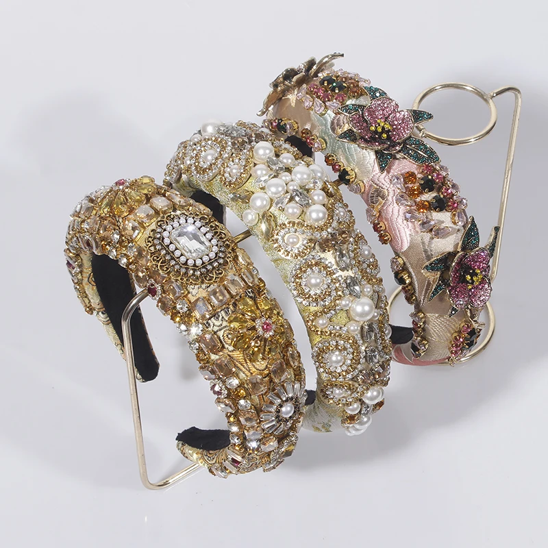 Luksusowa świecąca pełna kryształowa perła barokowa opaska do włosów wyściełana Rhinestone księżniczka opaska na głowę do nakrycia głowy urodziny biżuteria do włosów
