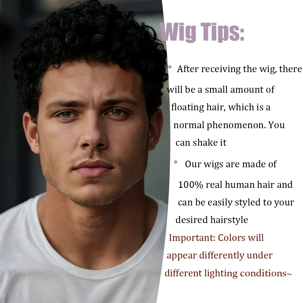 Men's Wig Pixie Cut Human Hair Afro Curly Hair wig Black Hair Color Machine Made Length 6 Inches Density 180% Suitable For Daily - Image 4