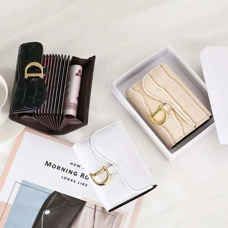 Mini carteira titular de cartão para mulheres, multi-cartão curto PU, bolsa de embreagem multifuncional pequena, moda