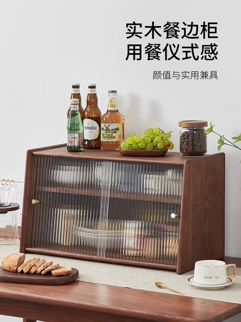 Japanese Solid Wood Side Cabinet Household Cupboards Kitchen Dish Rack Table Countertop Cup Storage Storage Cabinets