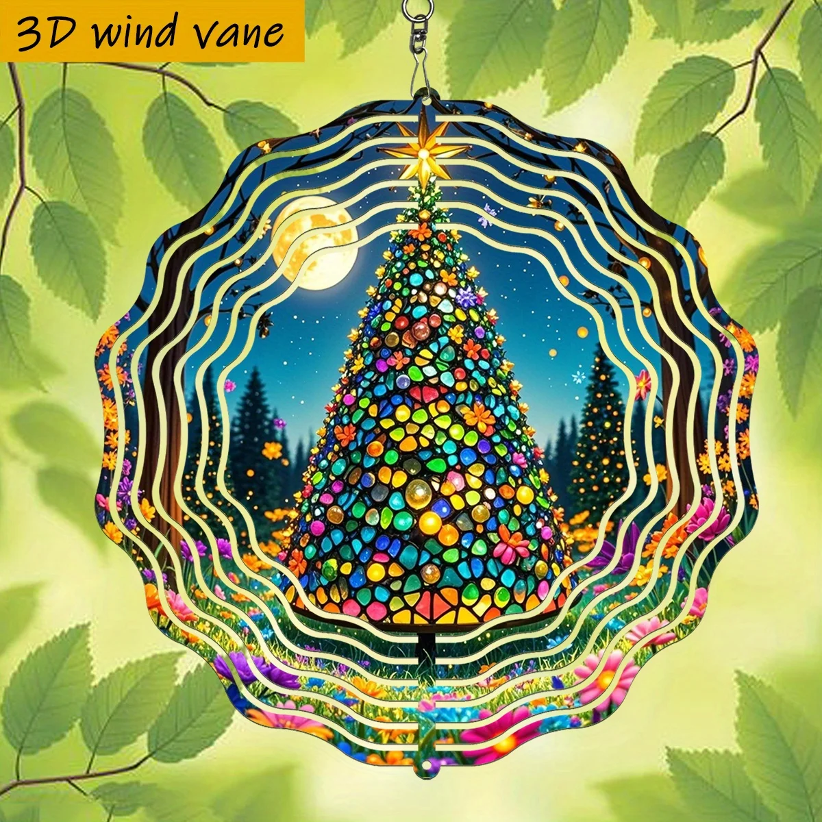 CIFBUY Colorful Christmas Tree Wind Spinner Metal Hanging Ornament 3D Rotating Decor for Outdoor Yard Garden Patio