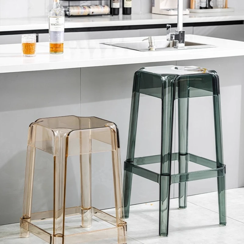Nordic Crystal Acrylic Bar Stool, Stackable Creative High Stool, Thickened Plastic High Chair, Non-Slip Durable Footrest Genuine view 2