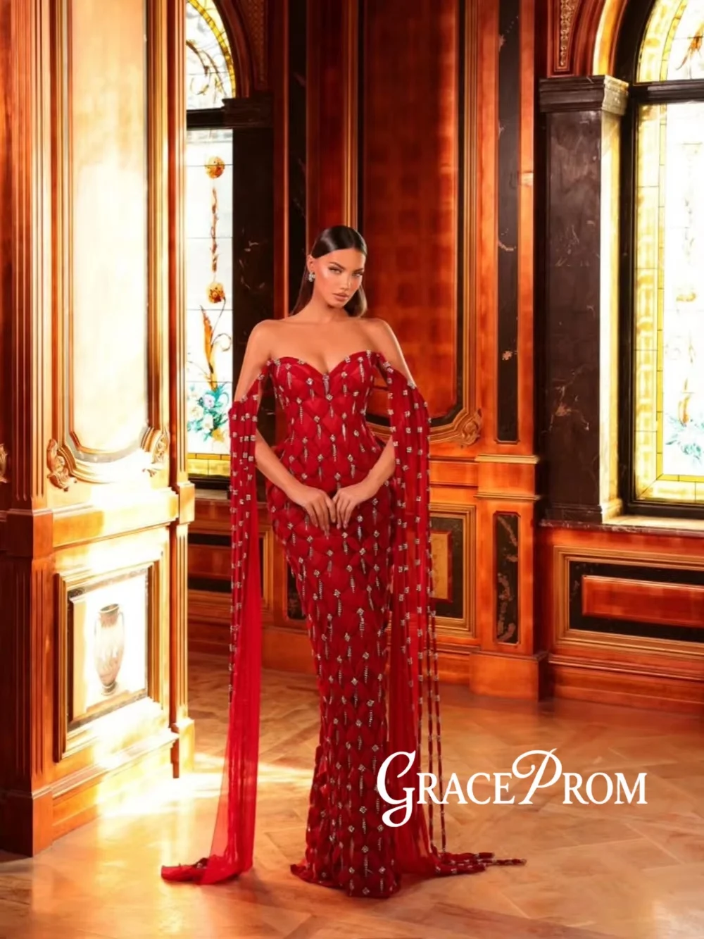 Robe de soirée longue perlée, Chic et exquise, avec manches Cape, robe de soirée de mariage élégante, personnalisée, col en cœur, robes de Banquet