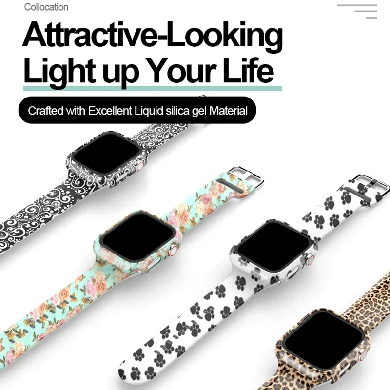 Bands for Apple Watch Strap 45mm 41mm 44mm  42mm 40mm 38mm Silicone Sport Wristband Pattern Printed iWatch Series 9 8 7 6 5 3 SE