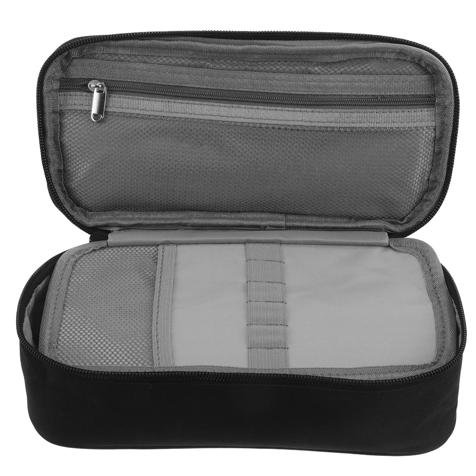 Large Pencil Case Black Oxford Cloth Double-Zipper Pencil Pouch with Smart Compartments Waterproof Wear-Resistant School