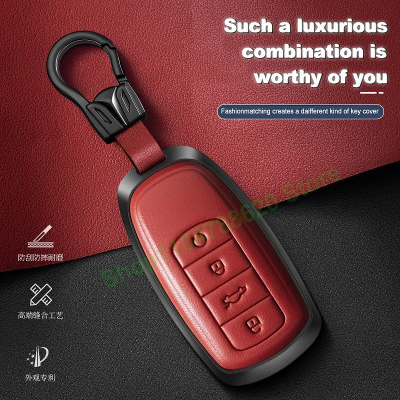 

Metal Leather Car Remote Key Case Cover Holder Shell Fob for Chery Tiggo 9 8Plus Pro 7Plus Tiggo 8 Keychain Interior Accessorie