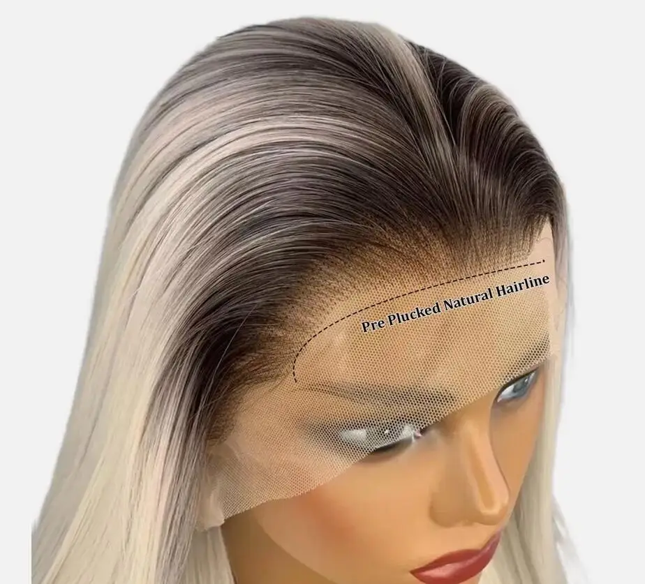 Natural Bleach blonde Long Straight Synthetic Hair T Lace Frontal Wig