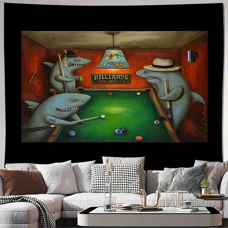 Tapiz Vintage para habitación de piscina, colgante de pared, decoración de juego de billar Retro, arte de cueva de hombre fresco, divisor de habitación estético, decoración única para el hogar, Gif