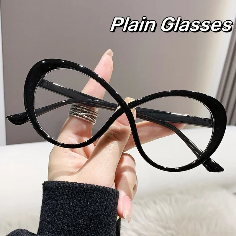 Curve Design Anti-Blue Light Glasses Ladies Oversized Office Computer Goggles Eye Protection Eyeglasses Finished Plain Eyewear