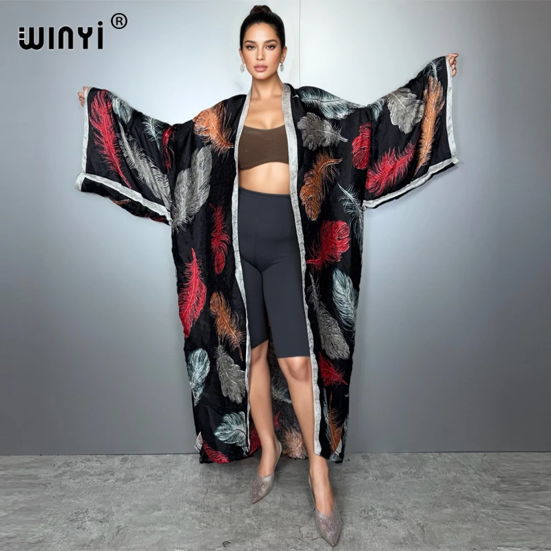 

WINYI Africa new print Kimonos long dresses for woman Cardigans beach outfits kaftan beachwear cover up party dress maxi coat