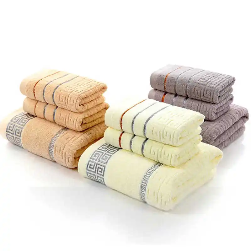 

3 Pack Cotton Towel Set For Bathroom Terry Bath Towel For Adults Geometric Design Hand Face Towels Sport Gym Washcloth