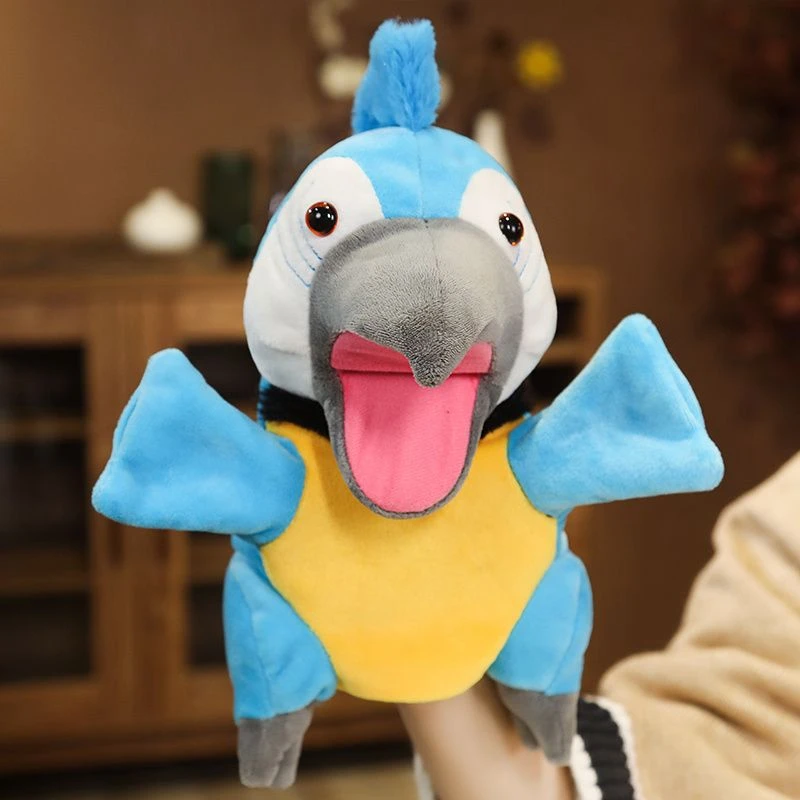 28cm Cartoon Parrot Hand Puppet Plush Toy Kindergarten Family Lulling Performance Story Head Cover Birthday Gift for Child