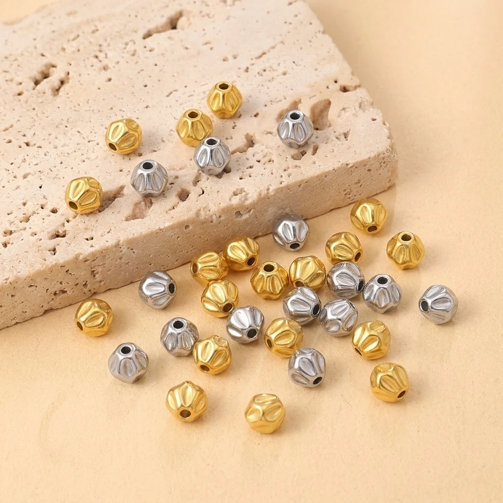 5 Stück Edelstahl-Abstandsperlen, goldene konische gedrehte Perlen für Bastelarbeiten, DIY-Armbänder, Halsketten und Schmuckherstellung – Detail 3