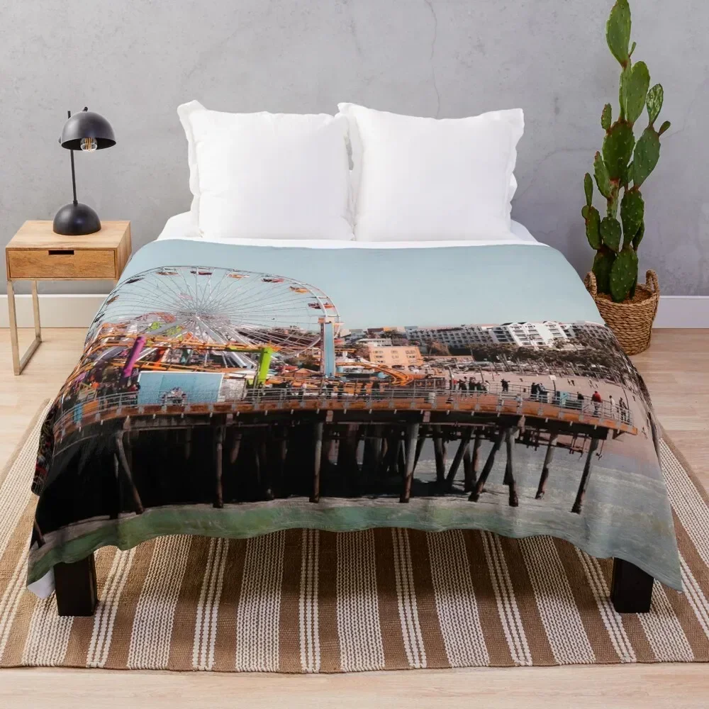 

colorful ferris wheel at Santa Monica pier California USA Throw Blanket Travel Luxury Designer Blankets