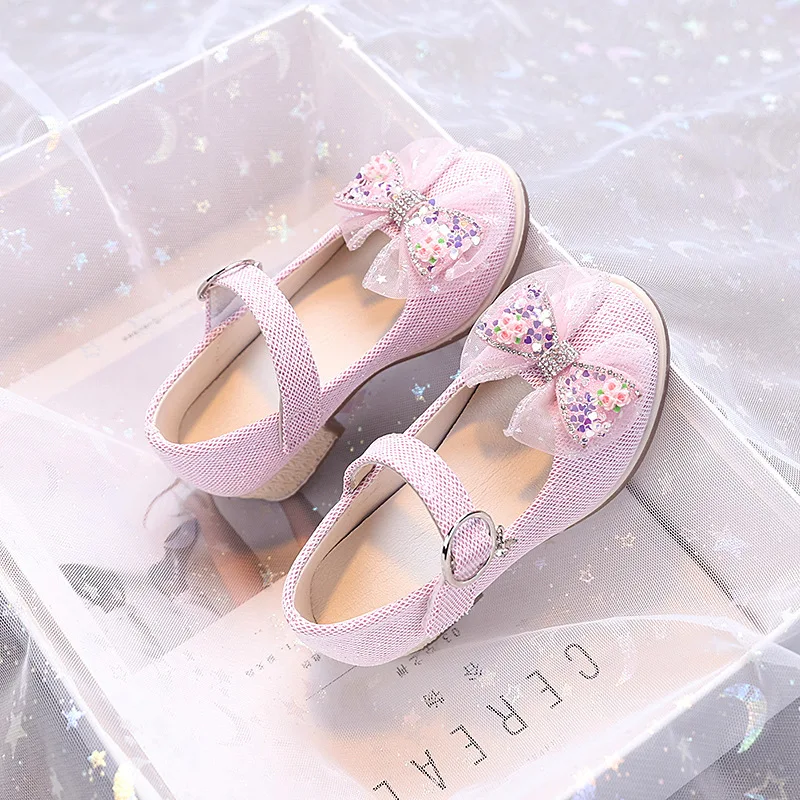 Autumn Chic Kids Fashion Dresses Catwalk Shoes Casual Princess Children Sweet High Heel Shoes Non-slip  Girl Leather Shoes