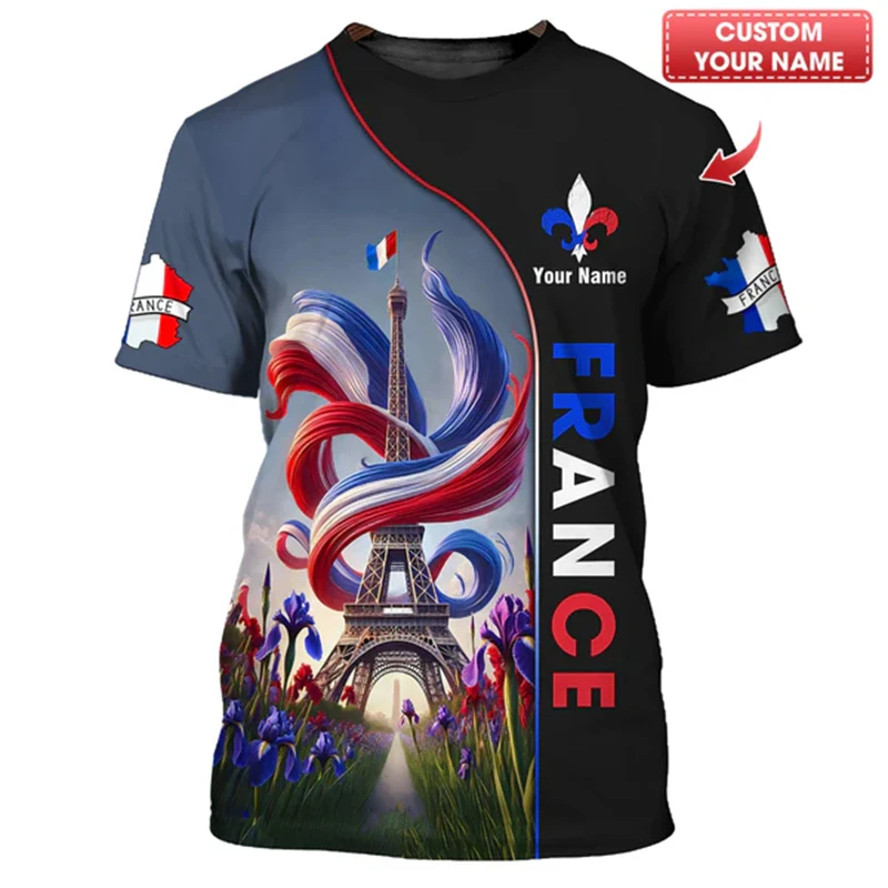 Custom Name France Pride T-shirt Women Men Streetwear Fashion Crewneck T Shirts Gallic Rooster Pattern 2025 New Sport Tee Top