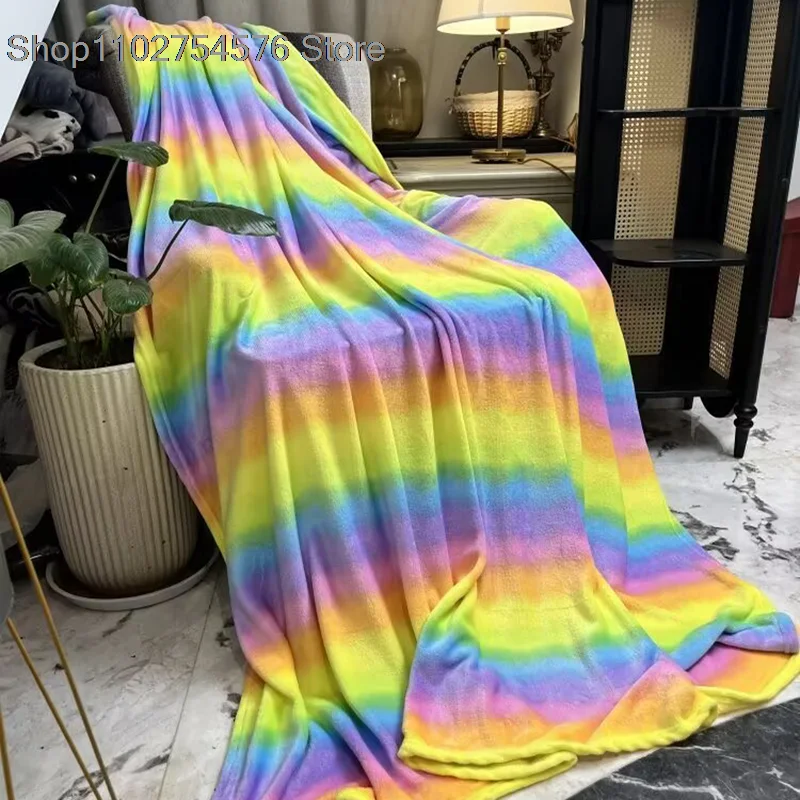 150X180CM Coral  Flannel Blankets For Beds Solid Blue Pink rainbow Soft Warm Thin Bedspread Sofa Cover Faux Fur Plaid Blanket