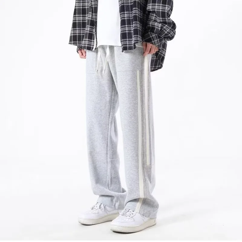 Summer New Men\'s Casual Pants, Loose Straight Leg Sports Long Pants Trendy And Versatile Thin Black Leg Binding Sweatpants