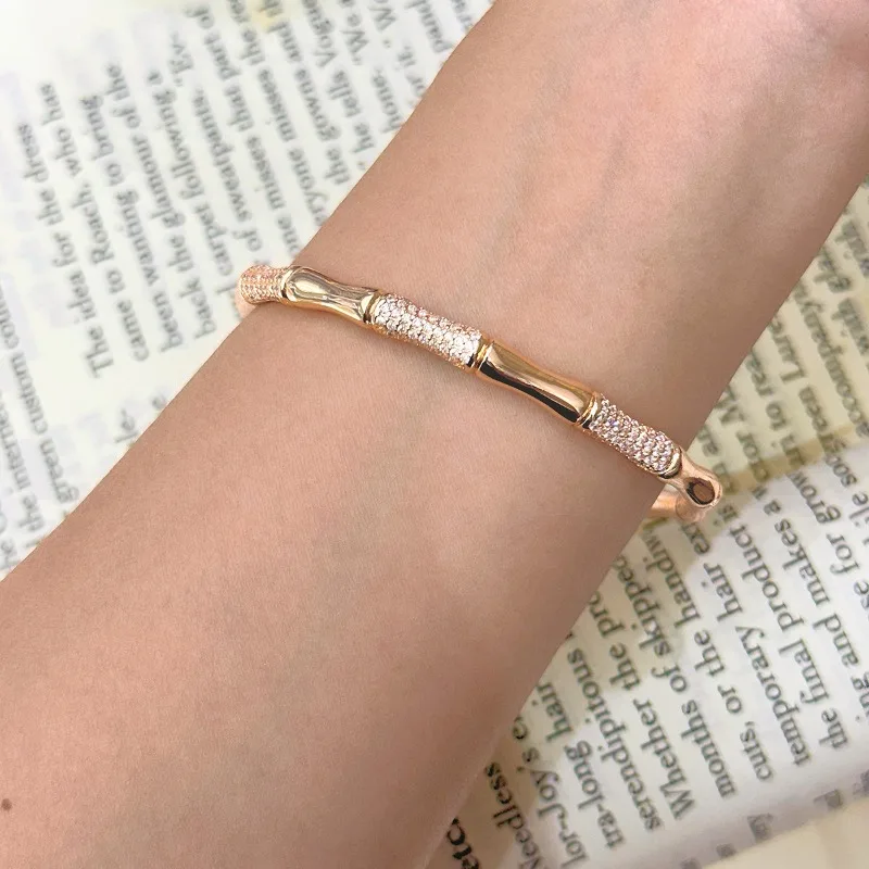 Top New Chinese Minimalist Diamond Bamboo Joint Bangle for Women Symbolizes Rising Success Versatile Elegant Party Wear Jewelry